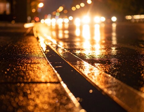 Luz c&aacute;lida reflejada en suelo oscuro con charcos