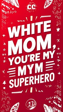 Red graphic design with bold white text proclaiming "White Mom, You're My MyM Superhero
