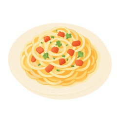 Delicious plate of spaghetti with tomato sauce and parsley on a white background, a tasty Italian dish.