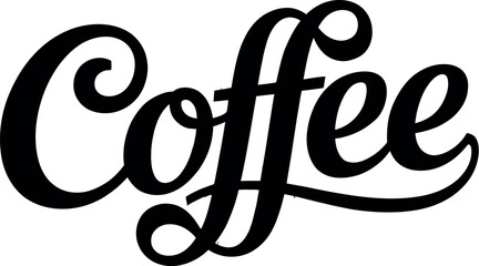 A close up shot of the word coffee in a stylized font against a plain white background wall space