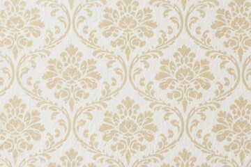 Repeating Floral Damask Motif in Muted Gold and White