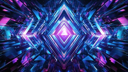Abstract geometric tunnel with vibrant purple/blue colors