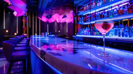 Illuminated cocktail bar interior