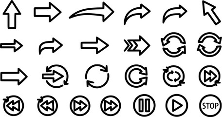Arrow vector set, direction icon collection, navigation symbol group, interface illustrations in flat and line style, pointer design bundle, graphic pack of cursor, move, and guide elements 