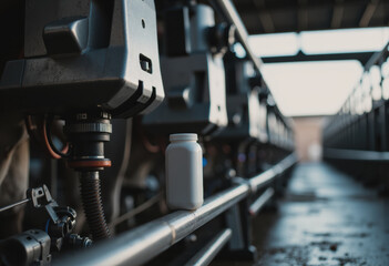 Fototapeta premium Robotic milking equipment in a modern dairy milking parlor