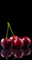 Cherries with glossy reflections and artistic droplets v1