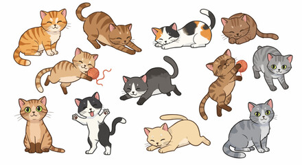 Fototapeta premium Cute Cat Vector Set Graphic Clipart Design