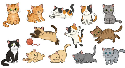 Fototapeta premium Cute Cat Vector Set Graphic Clipart Design
