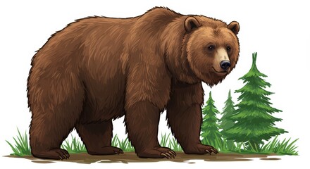 Naklejka premium Brown bear illustration against nature background