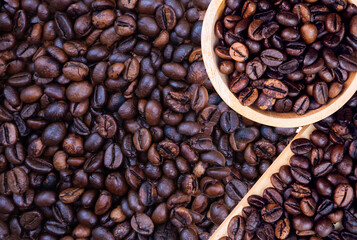 flat lay of roasted coffee beans background texture