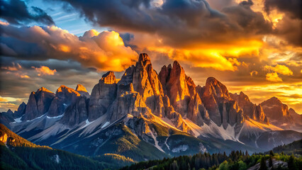 Craggy Mountain Skyline Backlit by Setting Sun © AIARTS