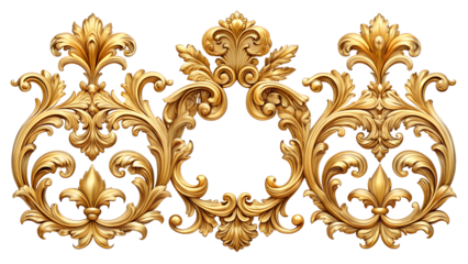 An ornate golden baroque ornament isolated on transparent background