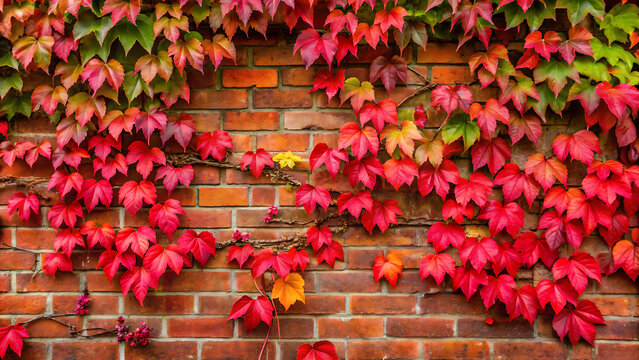 Crimson Ivy Vine on Brick Wall - Powered by Adobe