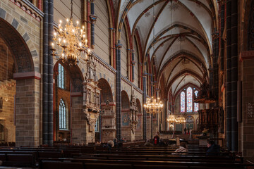  The grand and historic interior of St. Peter's Cathedral (St. Petri Dom) in Bremen, Germany.  