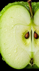 Green apple slice with crystal-clear droplets v3