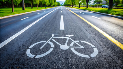 Obraz premium Empty Bicycle Lane Markings on Smooth Asphalt Road