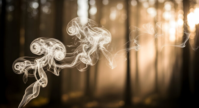 Ethereal Smoke in Golden Forest Abstract Texture Background