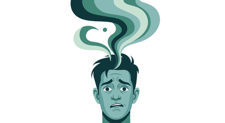 Confused or Stressed Mind: Person with Swirling Clouds Above Head