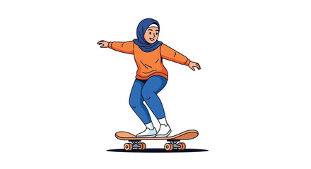 Young Woman Skateboarding in Sportswear