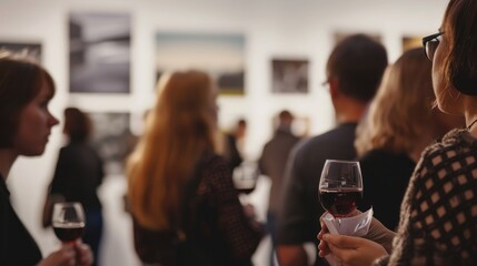 Gallery gathering with drinks and art