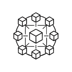 Decentralized network of connected blocks icon representing blockchain technology