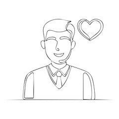 Happy Man in Tie with Heart Symbol Above Head Single Line Drawing Art