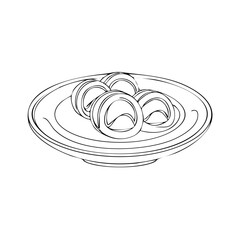 Savoury Pastry Snacks on Plate Line Art Drawing, Minimalist Black and White Food Illustration