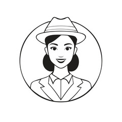 Smiling Elegant Woman in Hat and Suit Retro Styled Monochrome Avatar Icon