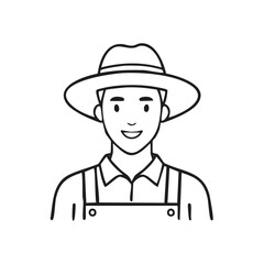 Smiling person wearing a traditional hat and work overalls simple line drawing
