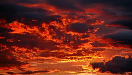 Obraz premium Fiery sunset cloudscape, dramatic sky, evening, nature background, design element