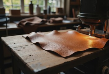 Shoe lasting machine shaping leather around forms in a workshop setting