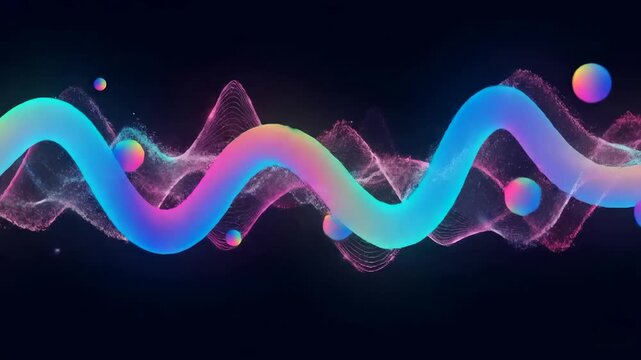 Futuristic Data Stream Animation with Glowing Binary and Neon Circuit Lines