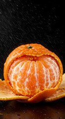 Artistic close-up of peeled tangerine with citrus mist v1