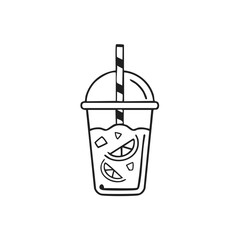 Refreshing Lemonade with Straw Outline Icon Summer Drink Vector