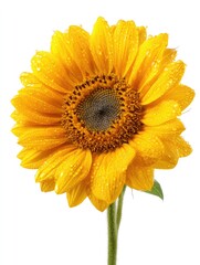 Naklejka premium Dew-kissed sunflower, isolated, white background, summer. Greeting card