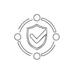 Obraz premium Hand Drawn Shield with Checkmark and Network Circles Icon