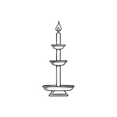 Three Tiered Candlestick with Burning Candle in a Minimalist Style