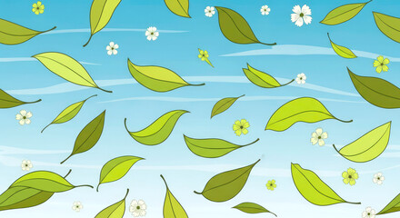 Naklejka premium whimsical springtime pattern: falling leaves and delicate flowers isolated on transparent background