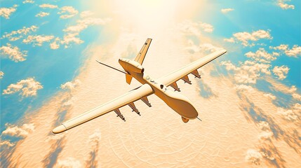 Obraz premium Military Drone Aircraft Flying Above Clouds Advanced Unmanned Drone Technology for Surveillance Operations with Remote Piloted Drone Systems in Sky