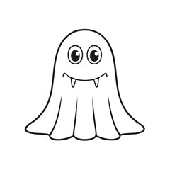 Cartoon Ghost with Fangs Outline Halloween Character in Fun and Spooky Style