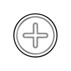 Obraz premium Black and white outline plus sign icon in circle, add symbol, modern graphic for web interface