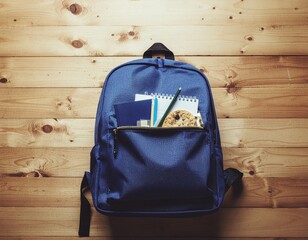 Open Backpack with School Supplies &ndash; Top View