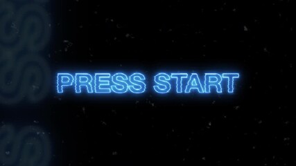 Press Start glowing text, blue neon text and glitch animation 4K Video - Powered by Adobe