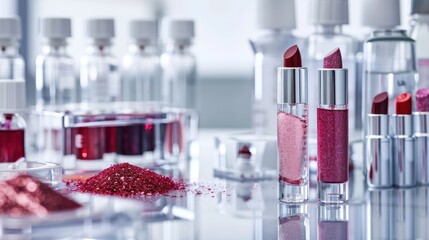 Makeup products display in laboratory