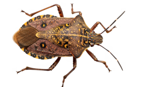 Brown marmorated stink bug isolated on transparent background close up