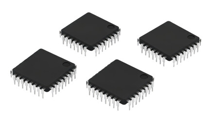 Four black microchips are isolated on transparent background