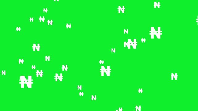 Naira Symbol particle failing animation on green screen background. Naira icon with circle animation. Finance and Currency Exchange Symbol on Black Background.