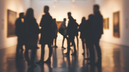 Blurred people in art gallery