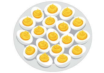 A plate of deviled eggs The eggs are cut in half and filled with a yellow topping