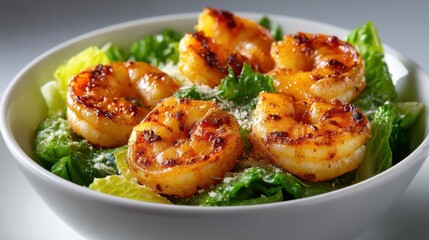 Savor the taste of this classic Caesar Salad topped with juicy grilled shrimp. A perfect blend of flavors and freshness.
